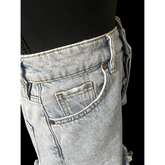 & DENIM Vintage High-Waisted Light Wash Denim Distressed Shorts, Raw Hem, BEACH - Picture 10 of 12
